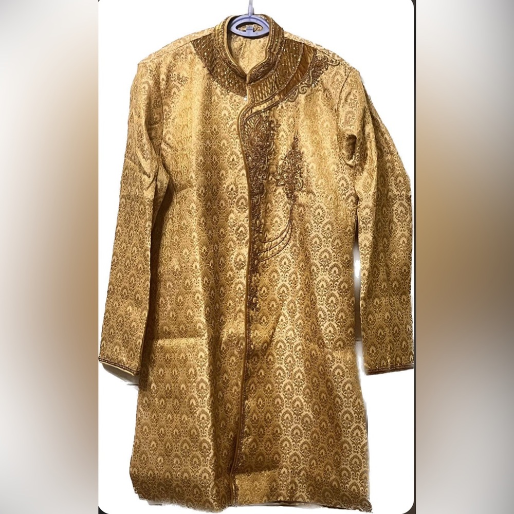 Kurta Art Silk Top & Bottom set Sequined Top goldtone embellishment Mens Size 40